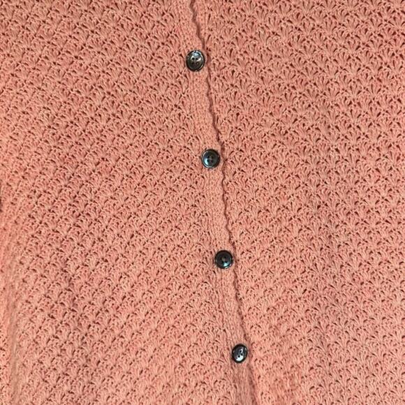 Orvis Pink Short Sleeve Textured Knit Button Down Sweater Blouse Women Sz M - Picture 4 of 6